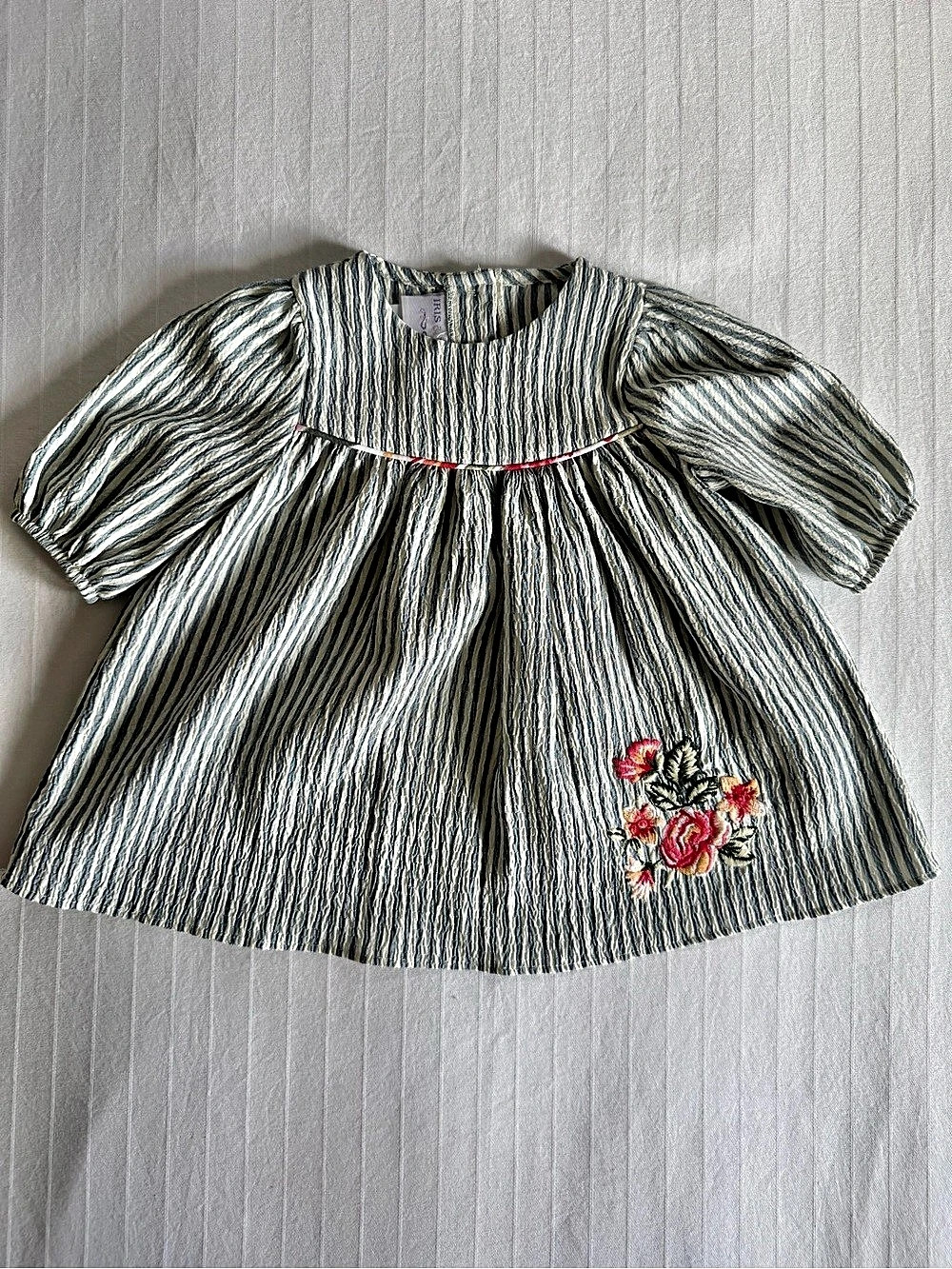 Iris & Ivy B1-12662-PT Baby Girl Striped Embroidered Dress Size 12M